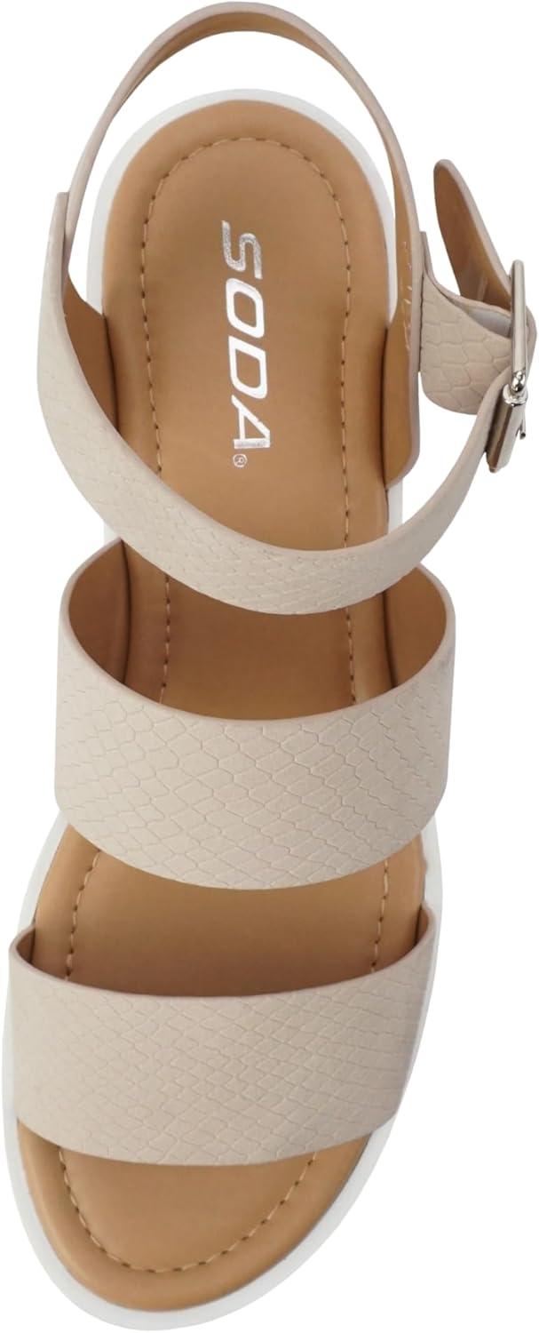 imageSoda ACCOUNT  Women Open Toe Two Bands Lug sole Fashion Block Heel Sandals with Adjustable Ankle StrapNude Cobra Nubuck