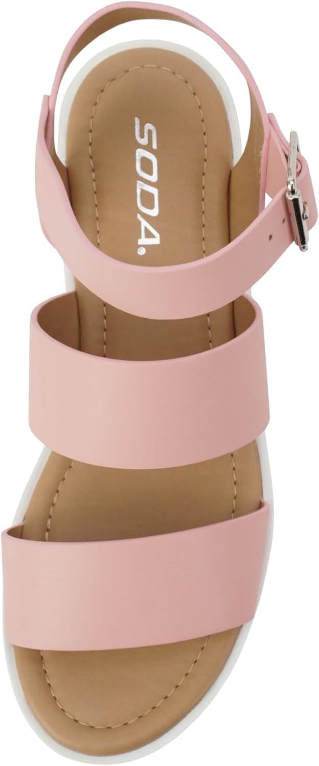 imageSoda ACCOUNT  Women Open Toe Two Bands Lug sole Fashion Block Heel Sandals with Adjustable Ankle StrapPink Pu