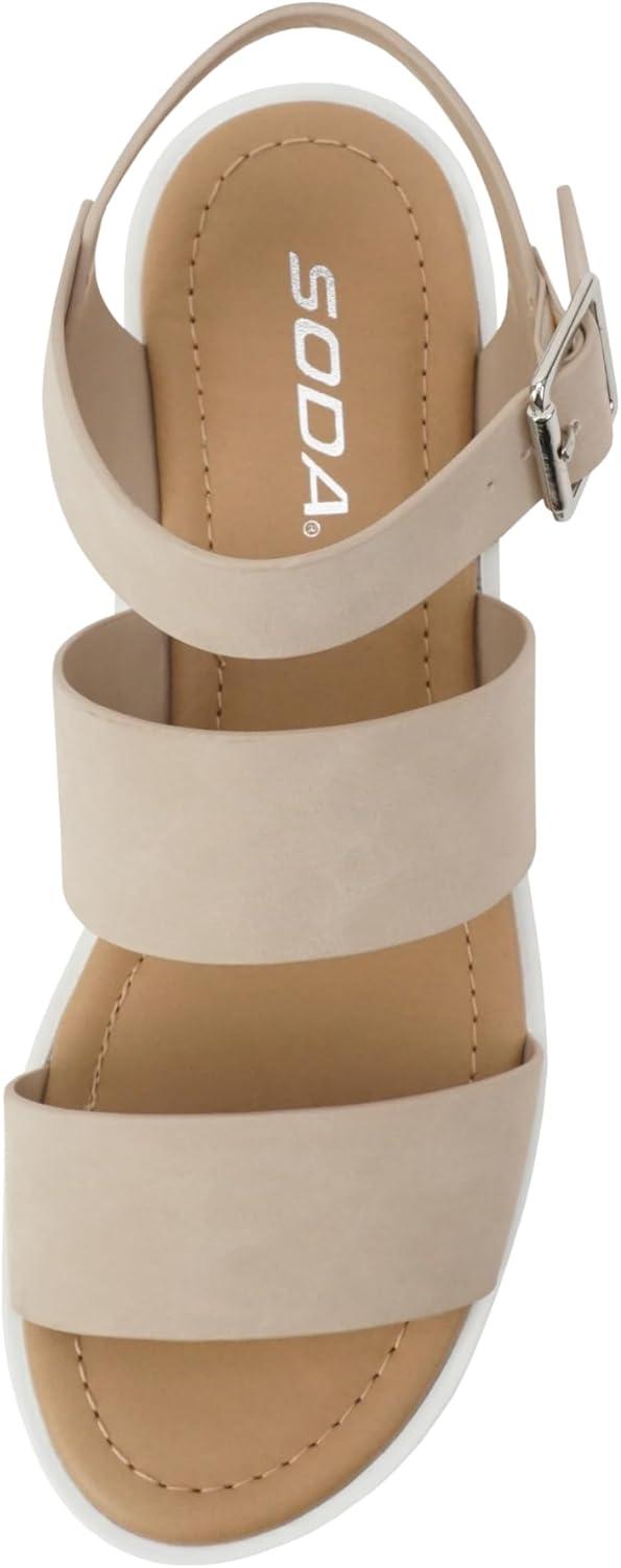 imageSoda ACCOUNT  Women Open Toe Two Bands Lug sole Fashion Block Heel Sandals with Adjustable Ankle StrapSand Nubuck