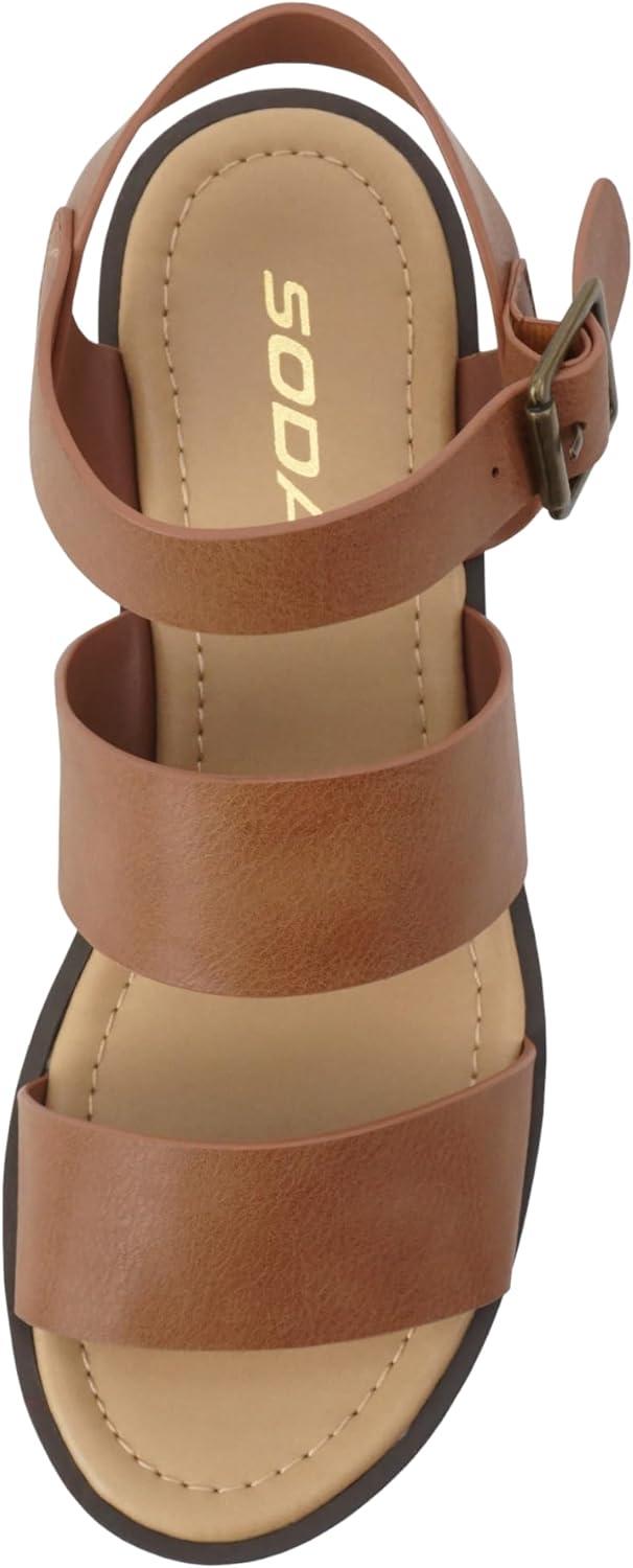imageSoda ACCOUNT  Women Open Toe Two Bands Lug sole Fashion Block Heel Sandals with Adjustable Ankle StrapTan Pu