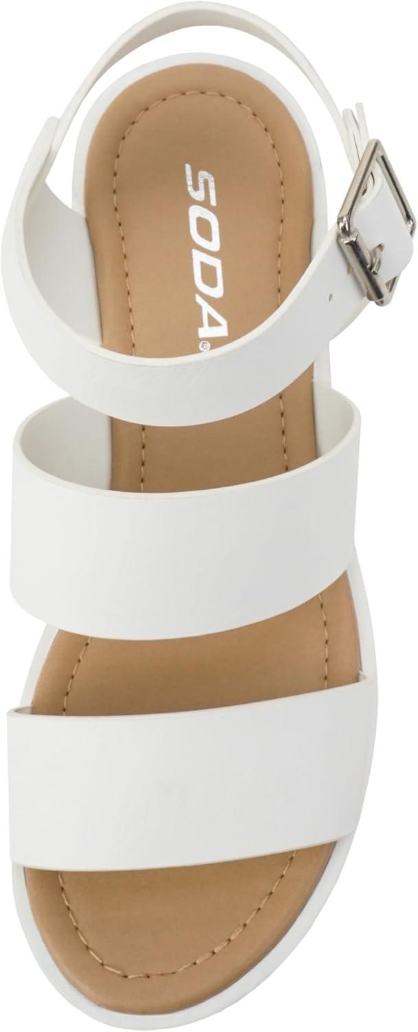 imageSoda ACCOUNT  Women Open Toe Two Bands Lug sole Fashion Block Heel Sandals with Adjustable Ankle StrapWhite