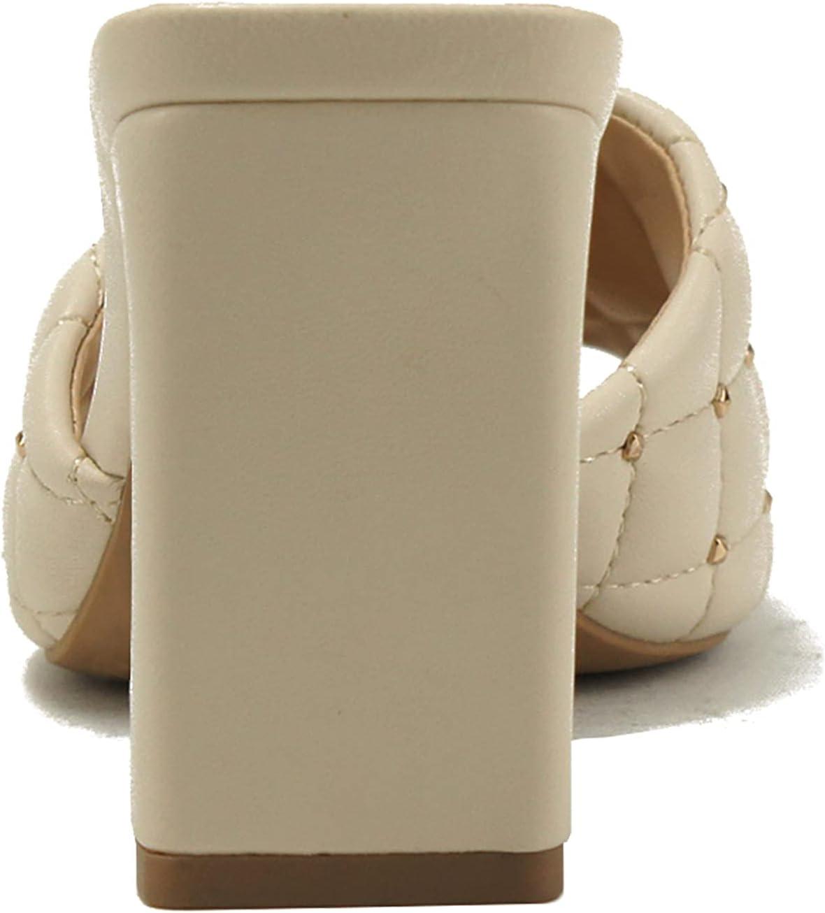 imageSoda JELLO  Women Slip On Diamond Quilted Stud Gem Jewel Fashion Flat Heel SandalBone Pu