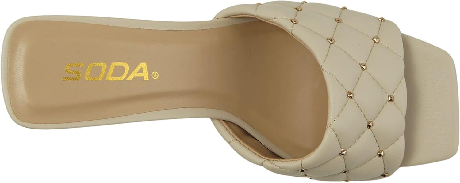 imageSoda JELLO  Women Slip On Diamond Quilted Stud Gem Jewel Fashion Flat Heel SandalBone Pu