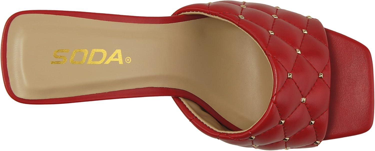 imageSoda JELLO  Women Slip On Diamond Quilted Stud Gem Jewel Fashion Flat Heel SandalRed Pu