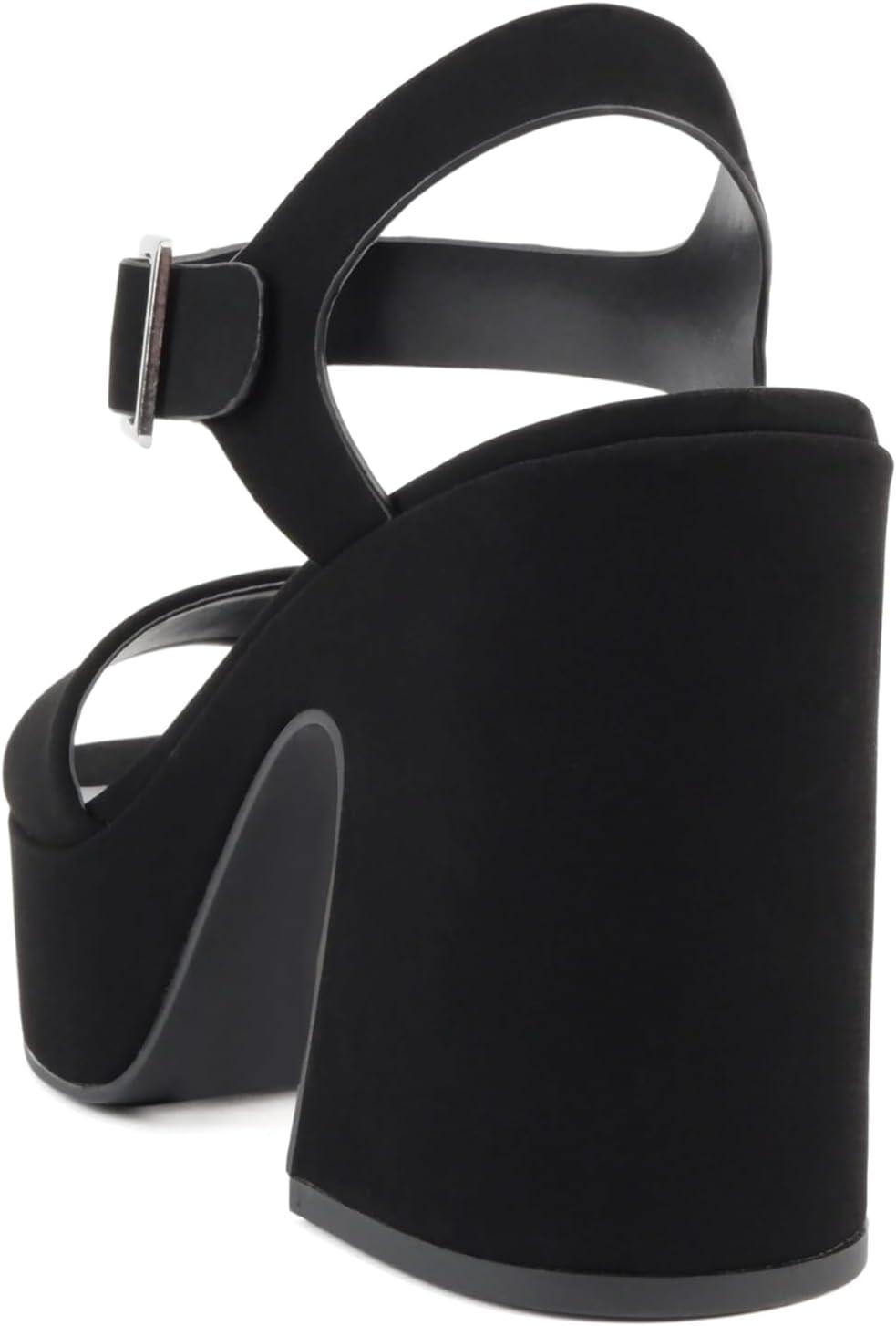 imageSoda Launch  Women Open Toe Ankle Strap Platform Chunky High Heeled SandalBlack Nubuck