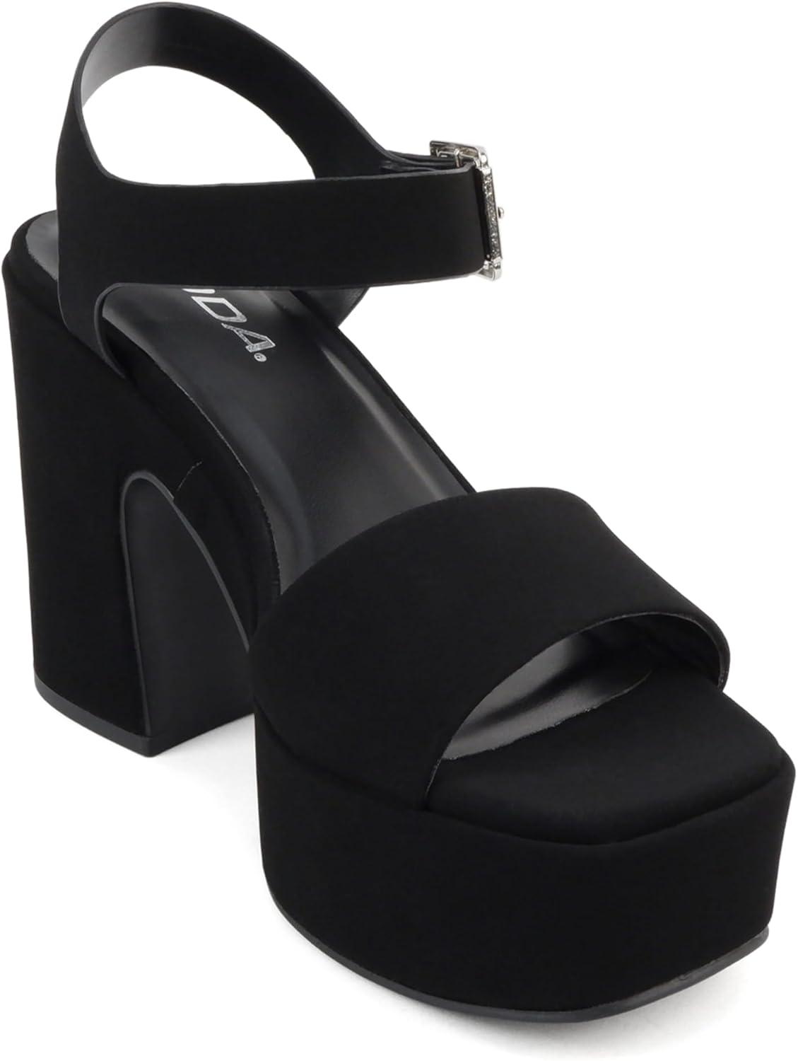 imageSoda Launch  Women Open Toe Ankle Strap Platform Chunky High Heeled SandalBlack Nubuck