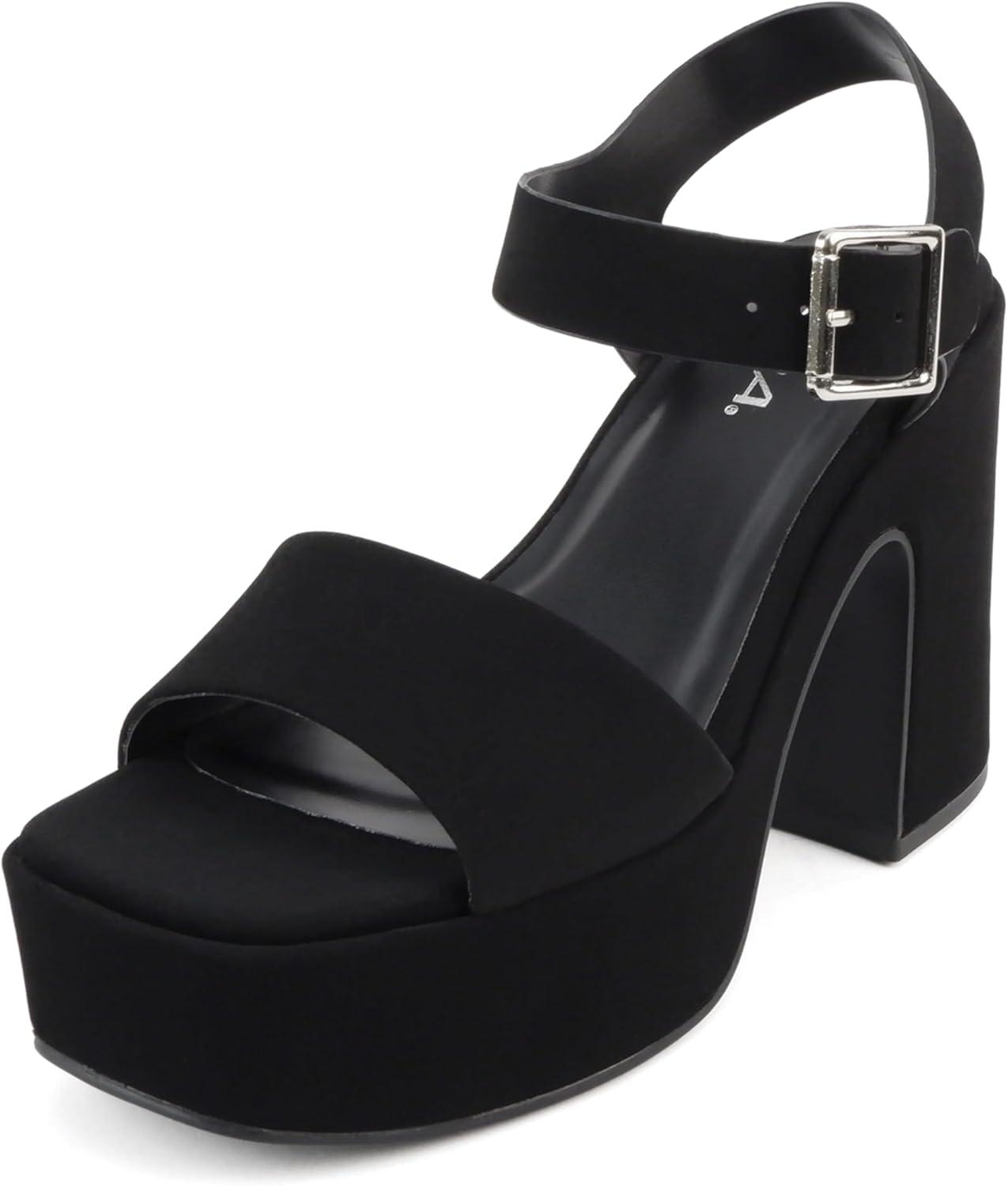 imageSoda Launch  Women Open Toe Ankle Strap Platform Chunky High Heeled SandalBlack Nubuck