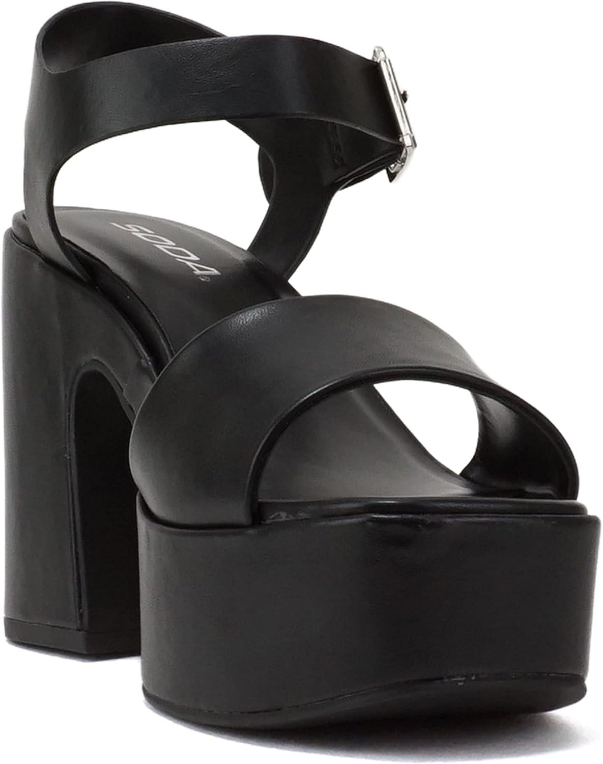 imageSoda Launch  Women Open Toe Ankle Strap Platform Chunky High Heeled SandalBlack Pu