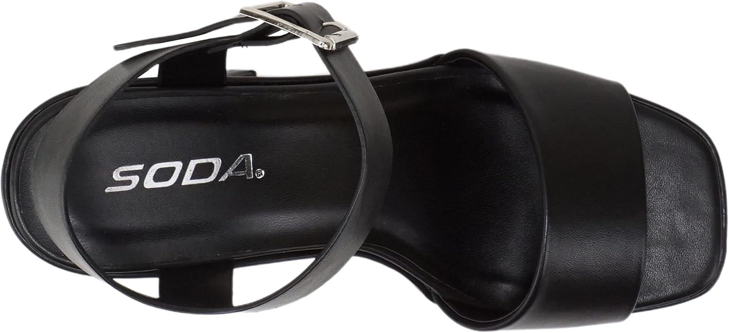 imageSoda Launch  Women Open Toe Ankle Strap Platform Chunky High Heeled SandalBlack Pu