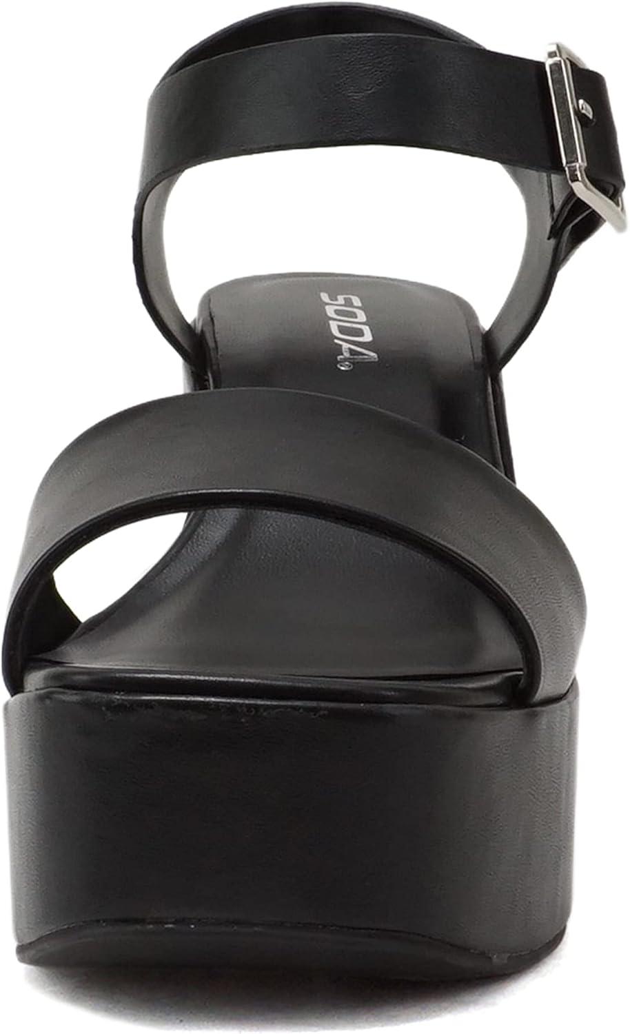 imageSoda Launch  Women Open Toe Ankle Strap Platform Chunky High Heeled SandalBlack Pu