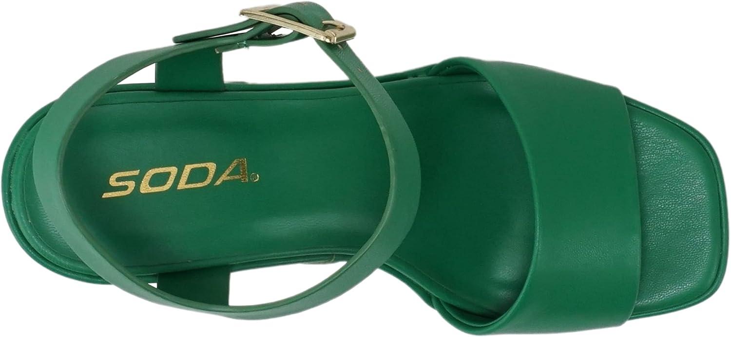 imageSoda Launch  Women Open Toe Ankle Strap Platform Chunky High Heeled SandalEmerald Green Pu