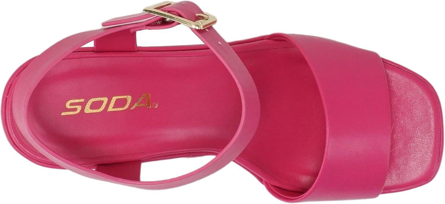 imageSoda Launch  Women Open Toe Ankle Strap Platform Chunky High Heeled SandalFuchsia Pu