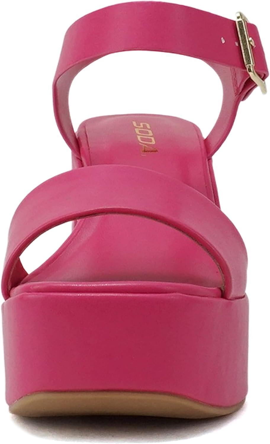 imageSoda Launch  Women Open Toe Ankle Strap Platform Chunky High Heeled SandalFuchsia Pu