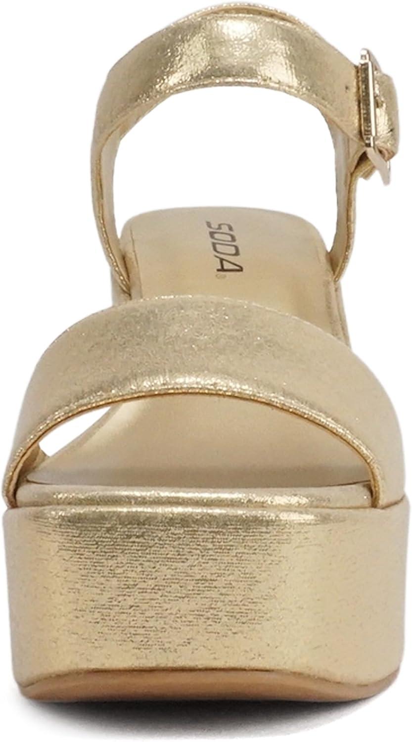 imageSoda Launch  Women Open Toe Ankle Strap Platform Chunky High Heeled SandalLight Gold Shimmer