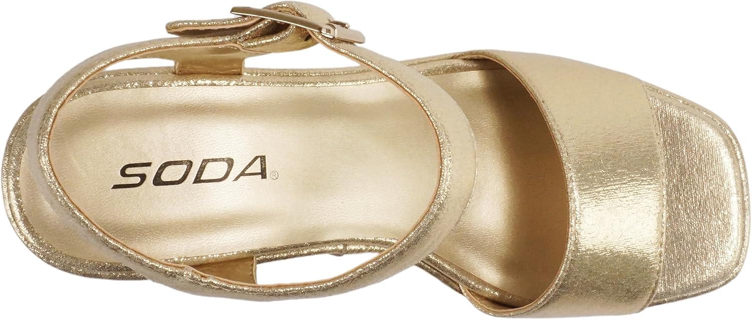 imageSoda Launch  Women Open Toe Ankle Strap Platform Chunky High Heeled SandalLight Gold Shimmer