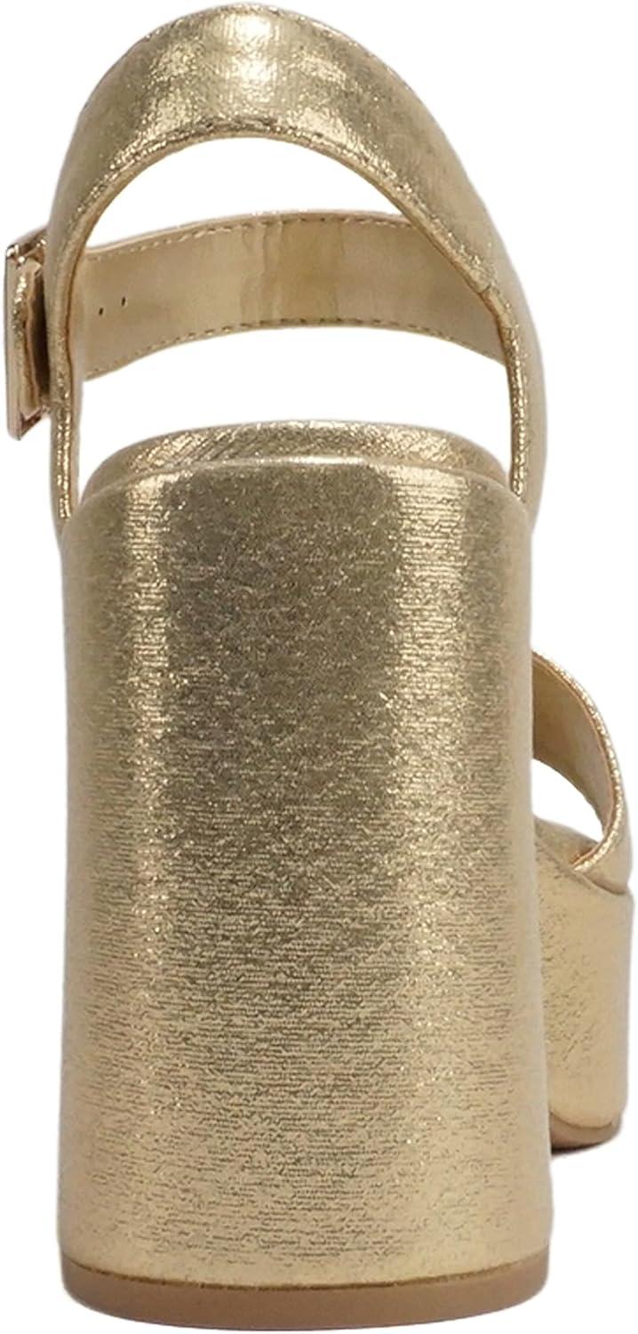 imageSoda Launch  Women Open Toe Ankle Strap Platform Chunky High Heeled SandalLight Gold Shimmer