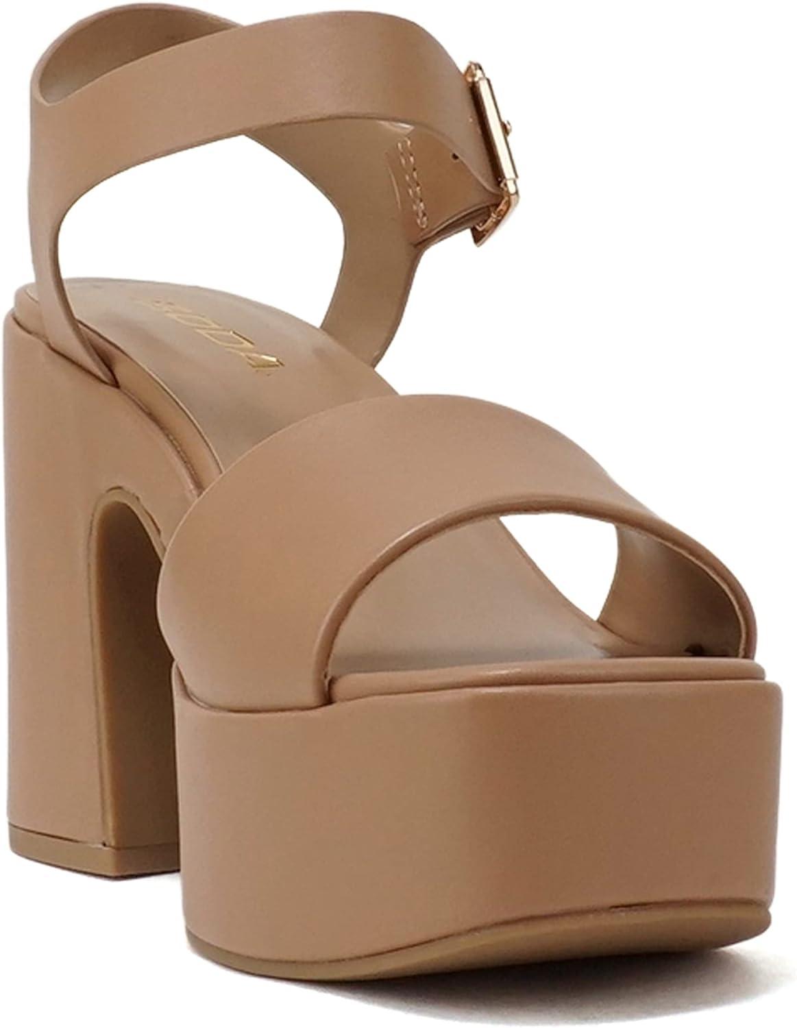 imageSoda Launch  Women Open Toe Ankle Strap Platform Chunky High Heeled SandalNatural Pu