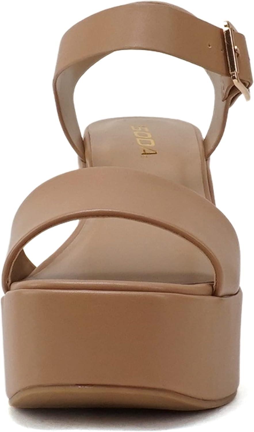 imageSoda Launch  Women Open Toe Ankle Strap Platform Chunky High Heeled SandalNatural Pu