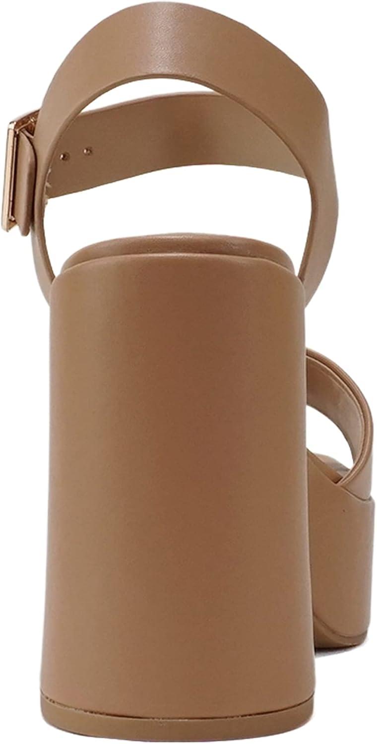 imageSoda Launch  Women Open Toe Ankle Strap Platform Chunky High Heeled SandalNatural Pu