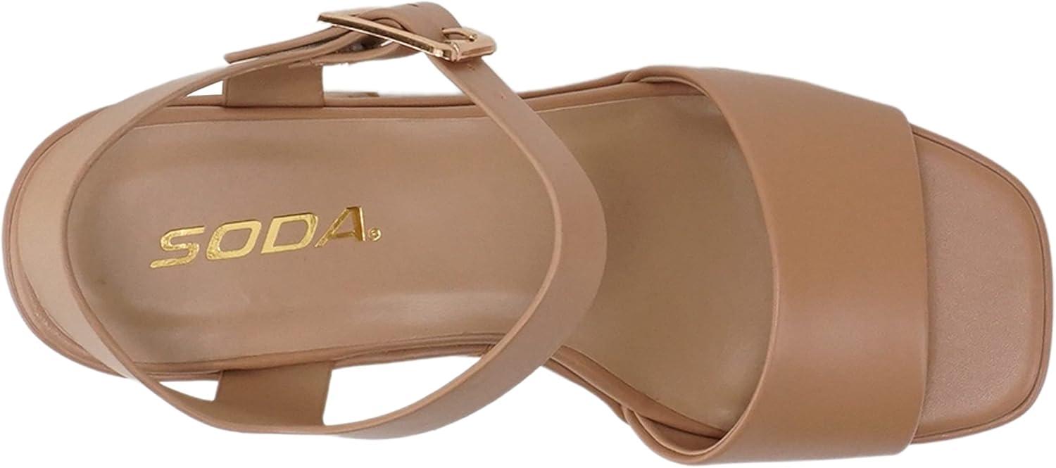 imageSoda Launch  Women Open Toe Ankle Strap Platform Chunky High Heeled SandalNatural Pu