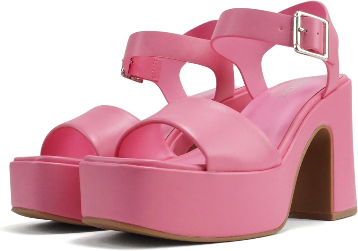 imageSoda Launch  Women Open Toe Ankle Strap Platform Chunky High Heeled SandalPink Pu