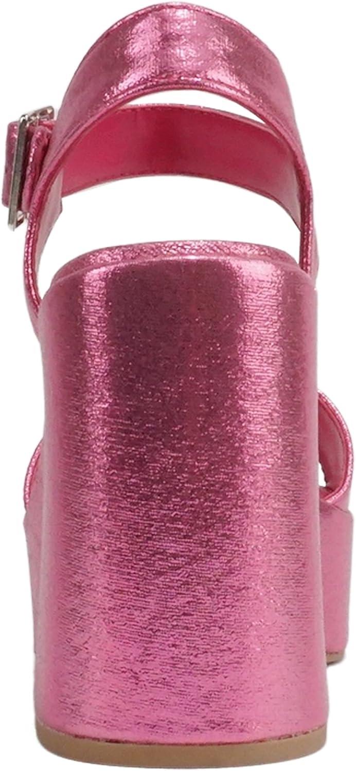 imageSoda Launch  Women Open Toe Ankle Strap Platform Chunky High Heeled SandalPink Shimmer