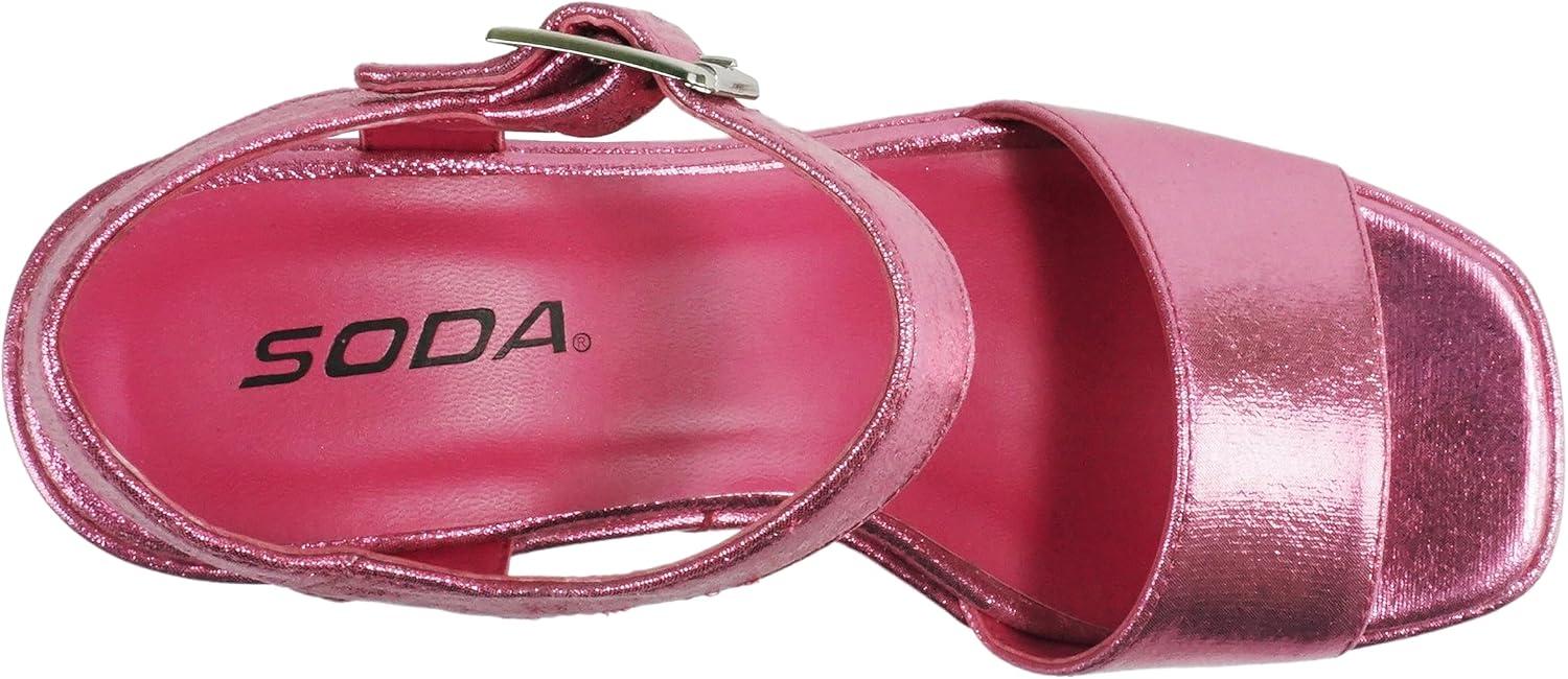 imageSoda Launch  Women Open Toe Ankle Strap Platform Chunky High Heeled SandalPink Shimmer