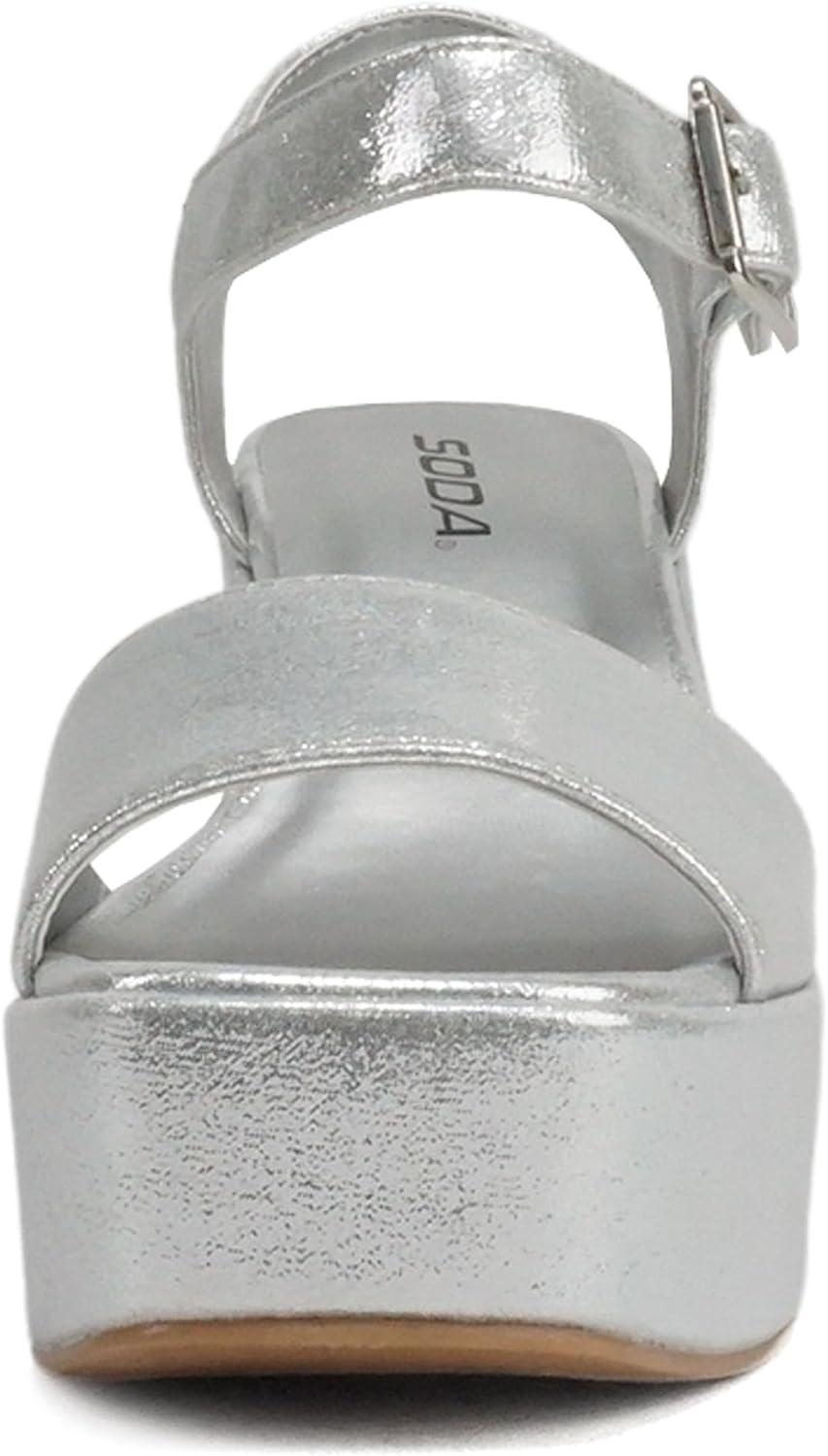 imageSoda Launch  Women Open Toe Ankle Strap Platform Chunky High Heeled SandalSilver Shimmer