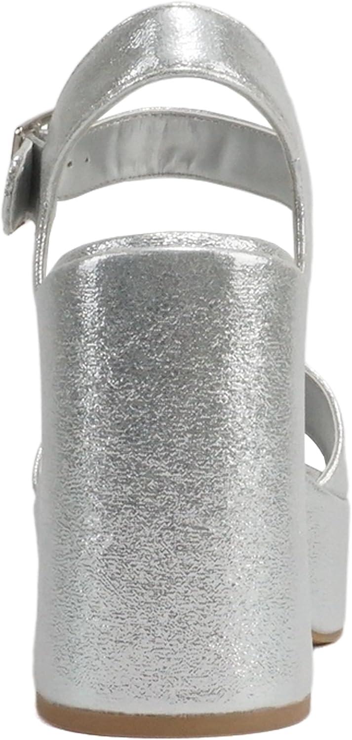 imageSoda Launch  Women Open Toe Ankle Strap Platform Chunky High Heeled SandalSilver Shimmer