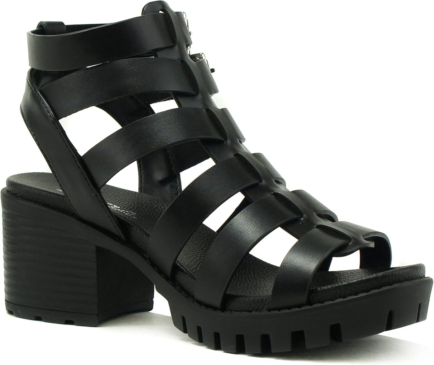 imageSoda MATILDA  Women Open toe Lug sole Fisherman Gladiator Fashion Block heel Sandals with Adjustable Velcor Ankle Strap