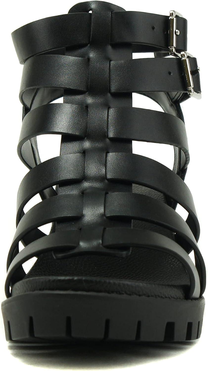 imageSoda MATILDA  Women Open toe Lug sole Fisherman Gladiator Fashion Block heel Sandals with Adjustable Velcor Ankle Strap