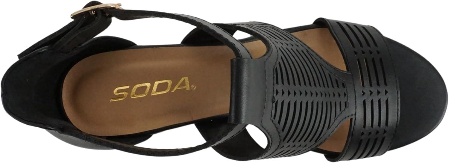 imageSoda Norway  Women Open Toe Closed Back Counter Cutout Upper Low Block Heel Sandal with Adjustable Ankle StrapBlack Pu