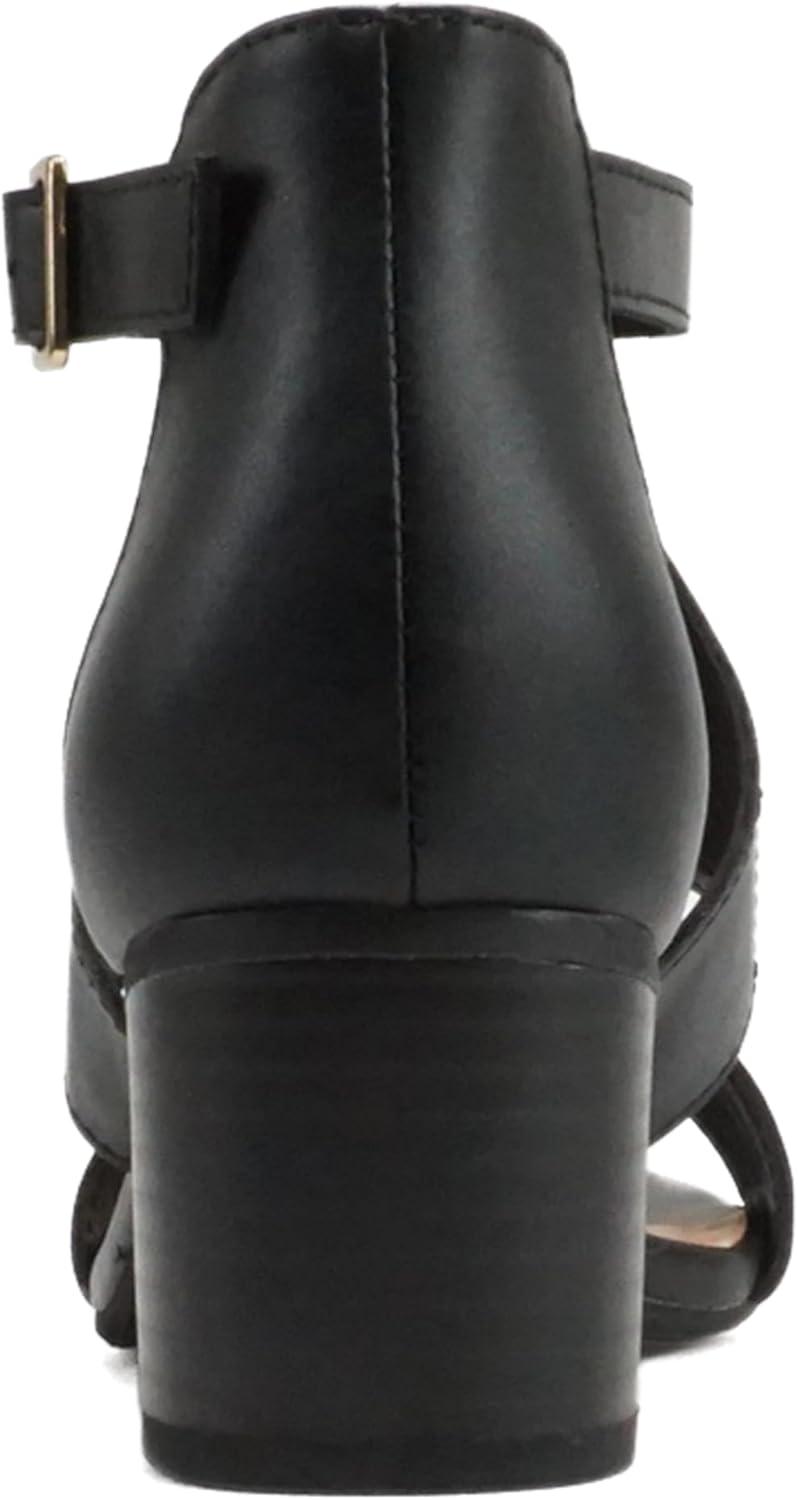 imageSoda Norway  Women Open Toe Closed Back Counter Cutout Upper Low Block Heel Sandal with Adjustable Ankle StrapBlack Pu