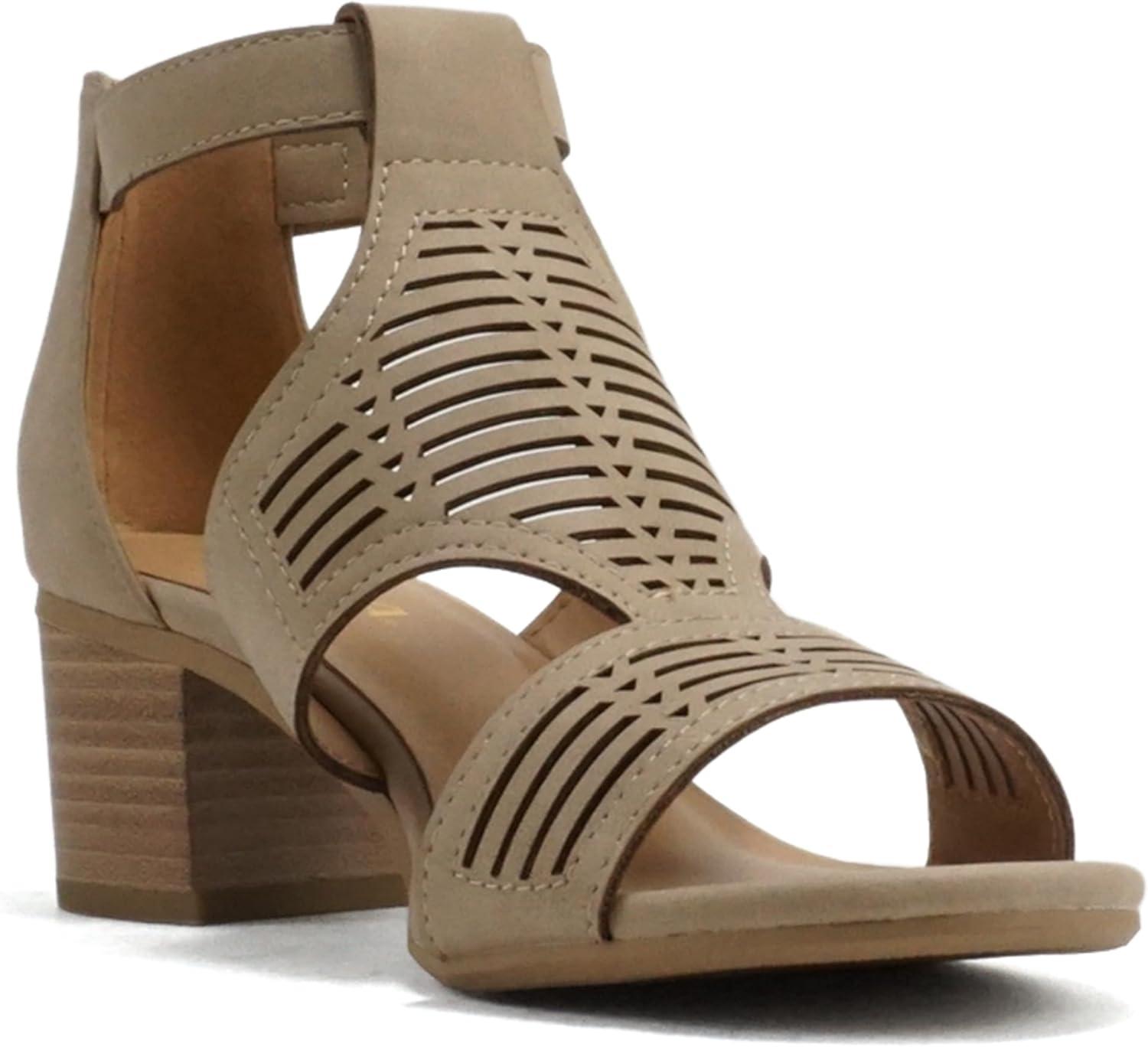 imageSoda Norway  Women Open Toe Closed Back Counter Cutout Upper Low Block Heel Sandal with Adjustable Ankle StrapDark Natural