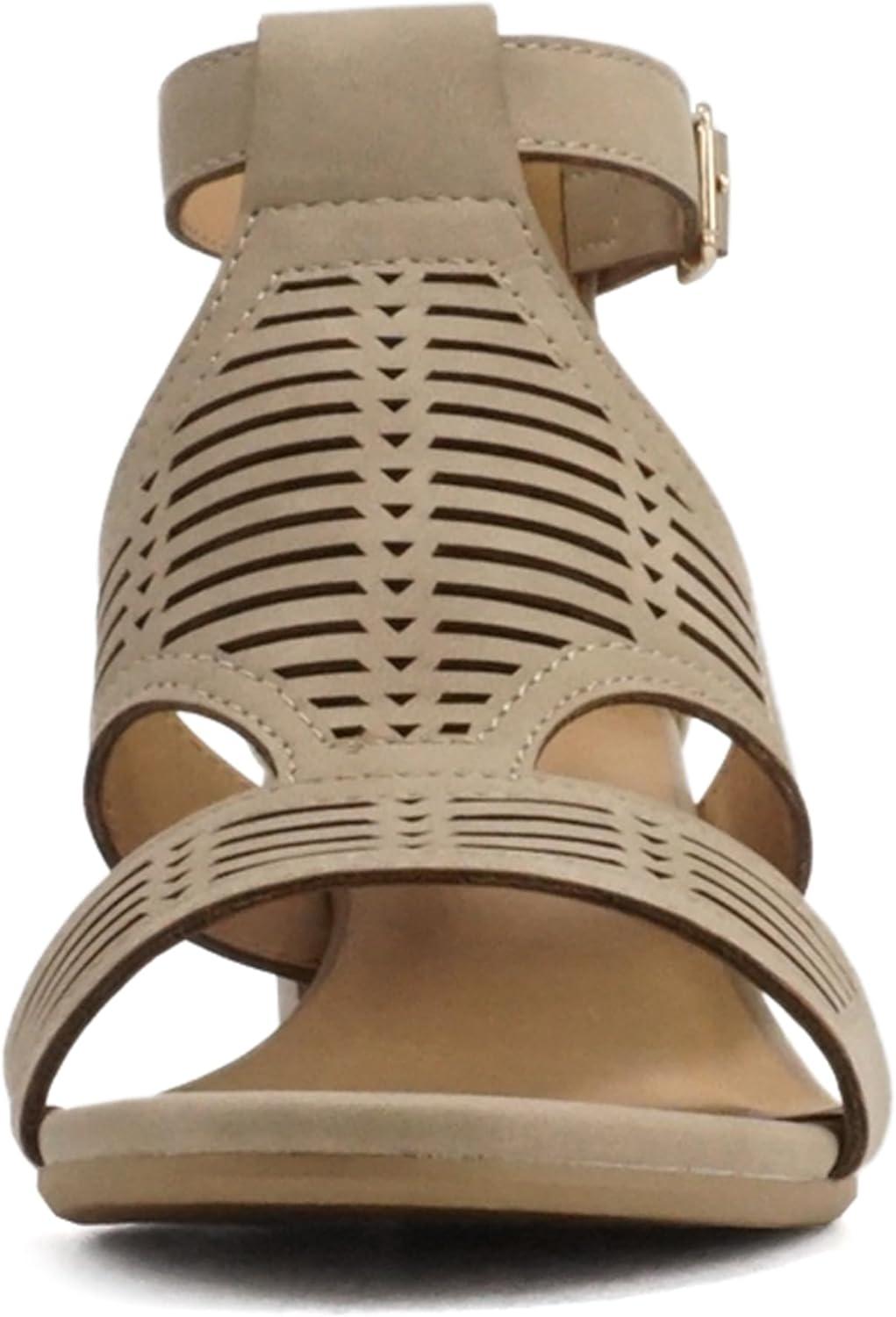 imageSoda Norway  Women Open Toe Closed Back Counter Cutout Upper Low Block Heel Sandal with Adjustable Ankle StrapDark Natural