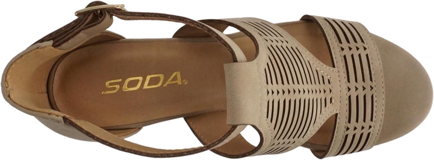 imageSoda Norway  Women Open Toe Closed Back Counter Cutout Upper Low Block Heel Sandal with Adjustable Ankle StrapDark Natural