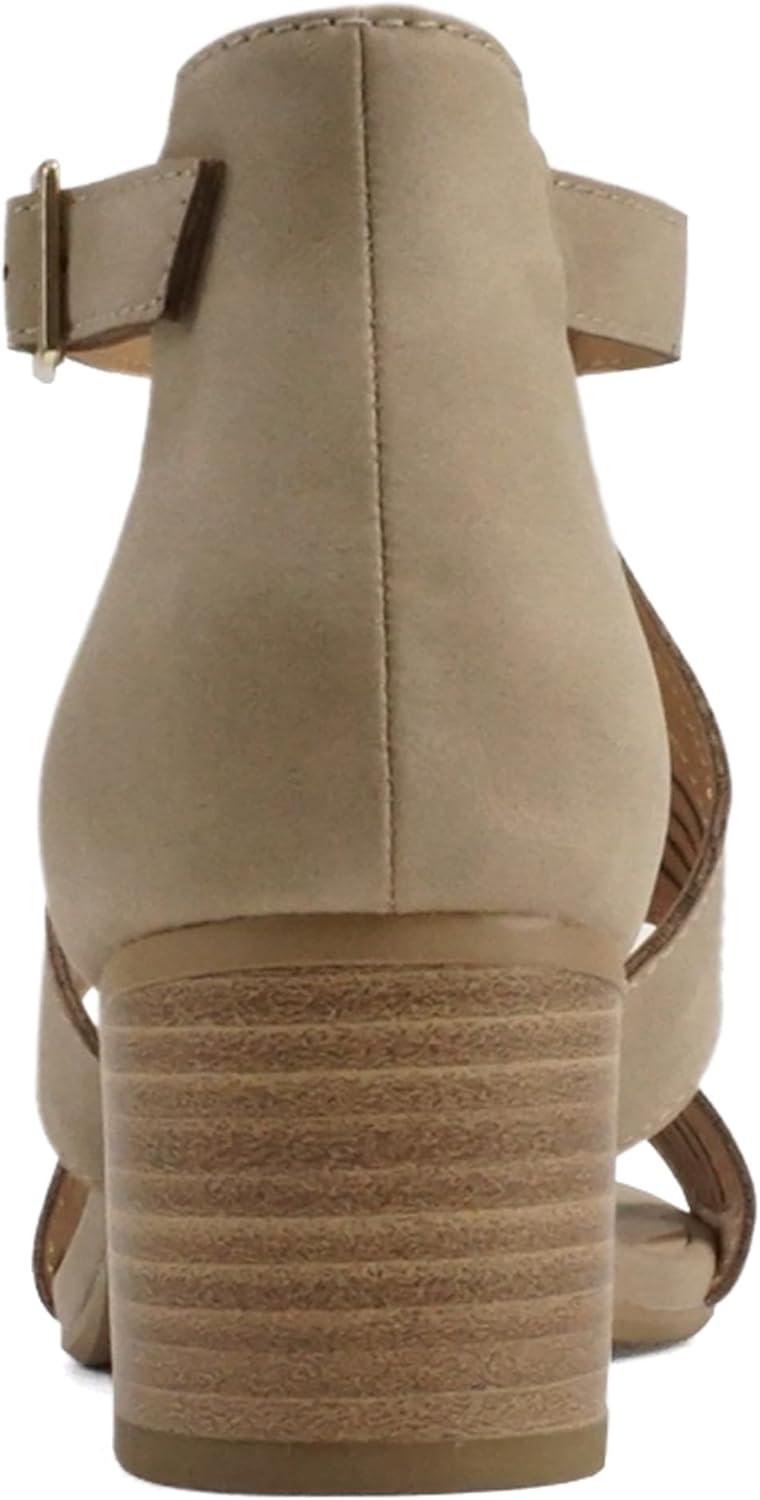 imageSoda Norway  Women Open Toe Closed Back Counter Cutout Upper Low Block Heel Sandal with Adjustable Ankle StrapDark Natural