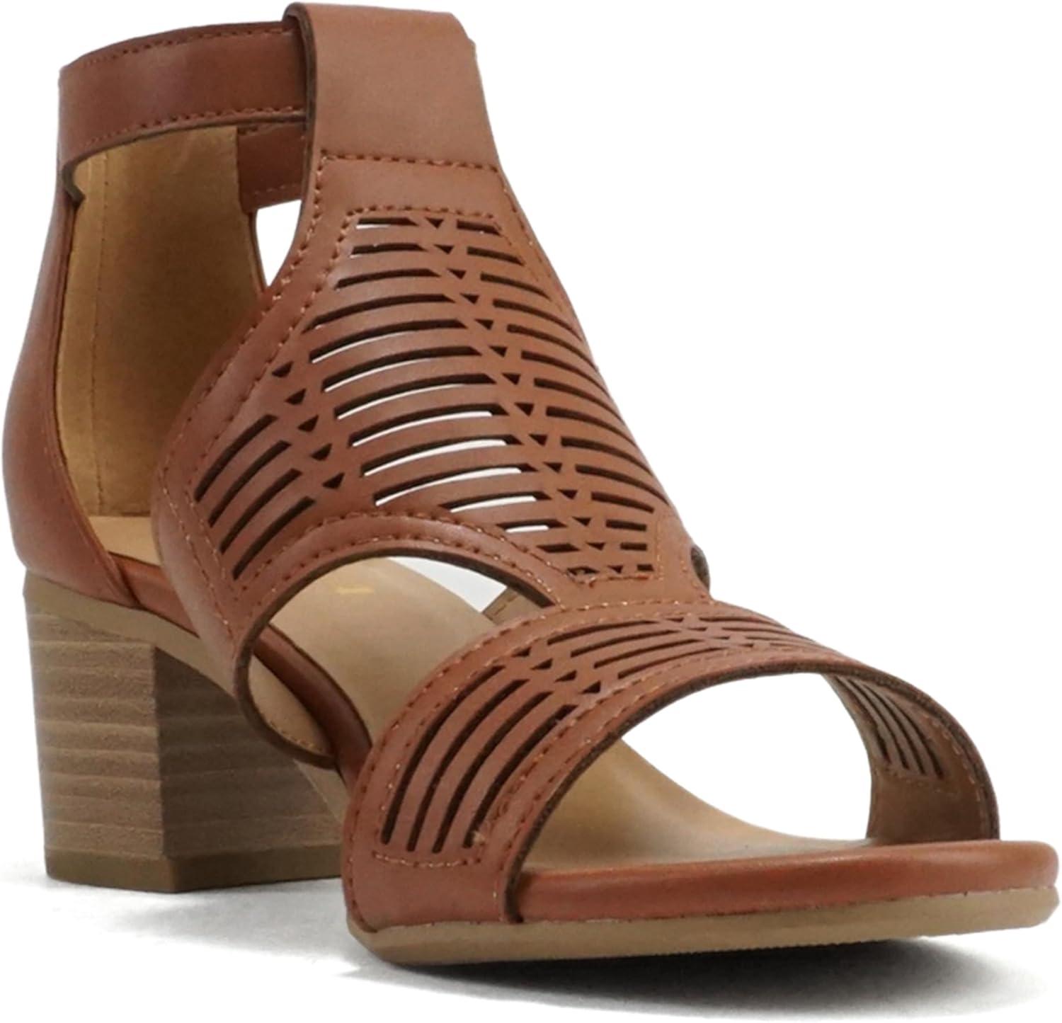 imageSoda Norway  Women Open Toe Closed Back Counter Cutout Upper Low Block Heel Sandal with Adjustable Ankle StrapTan Pu