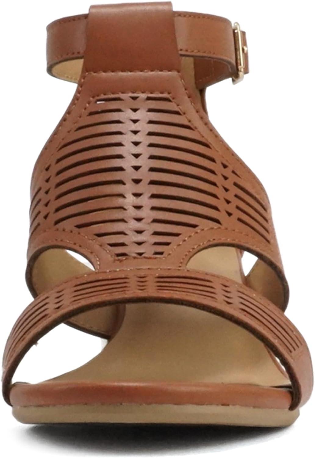 imageSoda Norway  Women Open Toe Closed Back Counter Cutout Upper Low Block Heel Sandal with Adjustable Ankle StrapTan Pu