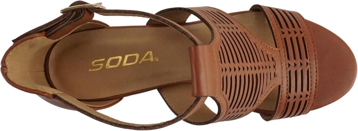 imageSoda Norway  Women Open Toe Closed Back Counter Cutout Upper Low Block Heel Sandal with Adjustable Ankle StrapTan Pu