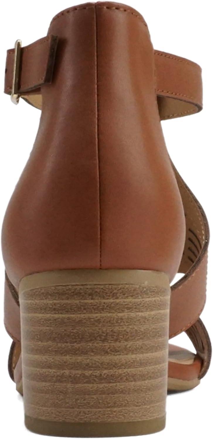 imageSoda Norway  Women Open Toe Closed Back Counter Cutout Upper Low Block Heel Sandal with Adjustable Ankle StrapTan Pu