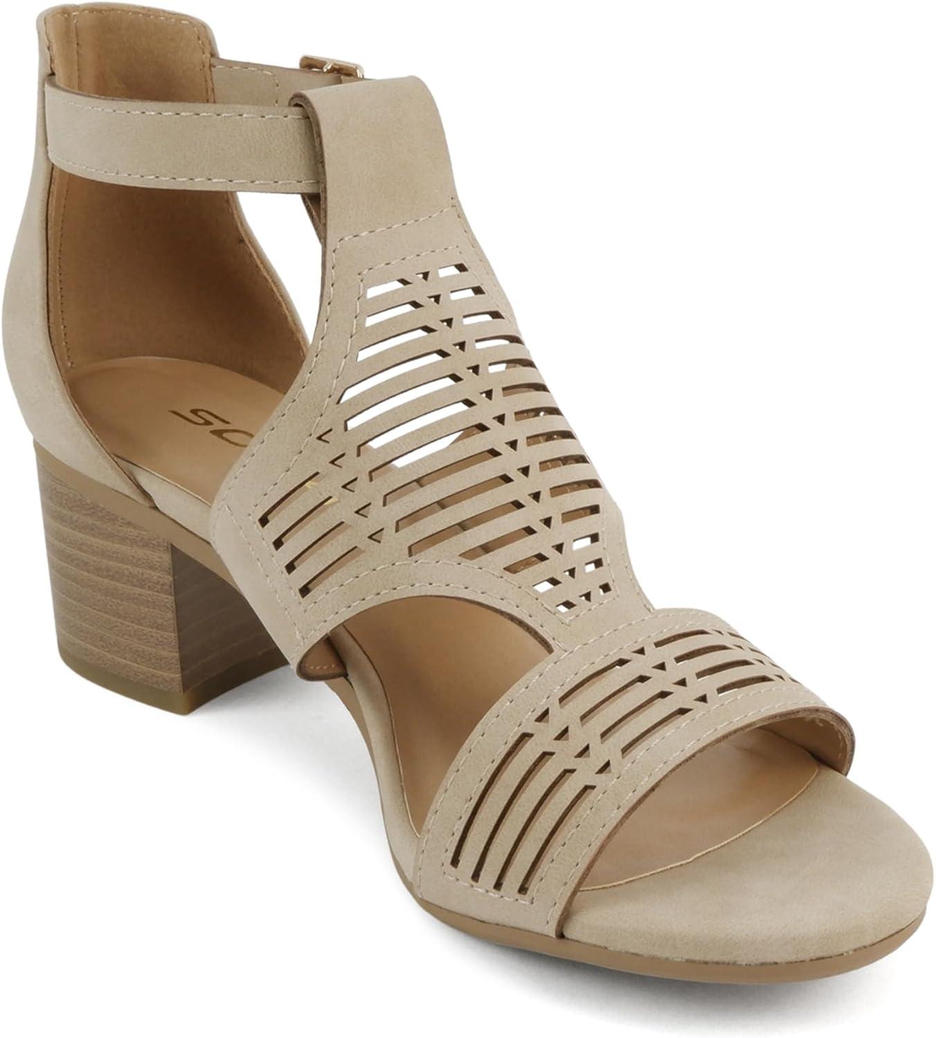imageSoda Norway  Women Open Toe Closed Back Counter Cutout Upper Low Block Heel Sandal with Adjustable Ankle StrapTaupe