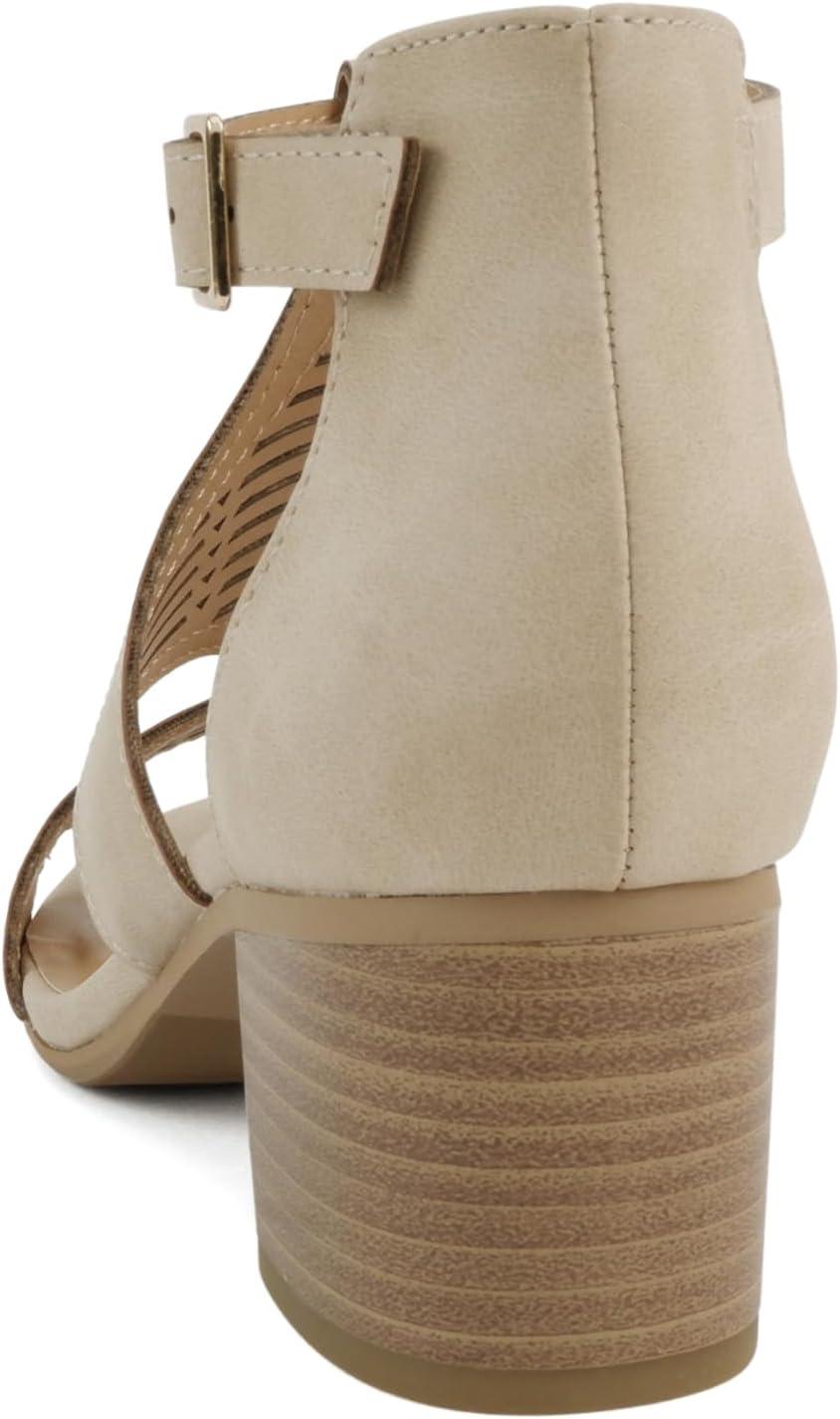 imageSoda Norway  Women Open Toe Closed Back Counter Cutout Upper Low Block Heel Sandal with Adjustable Ankle StrapTaupe