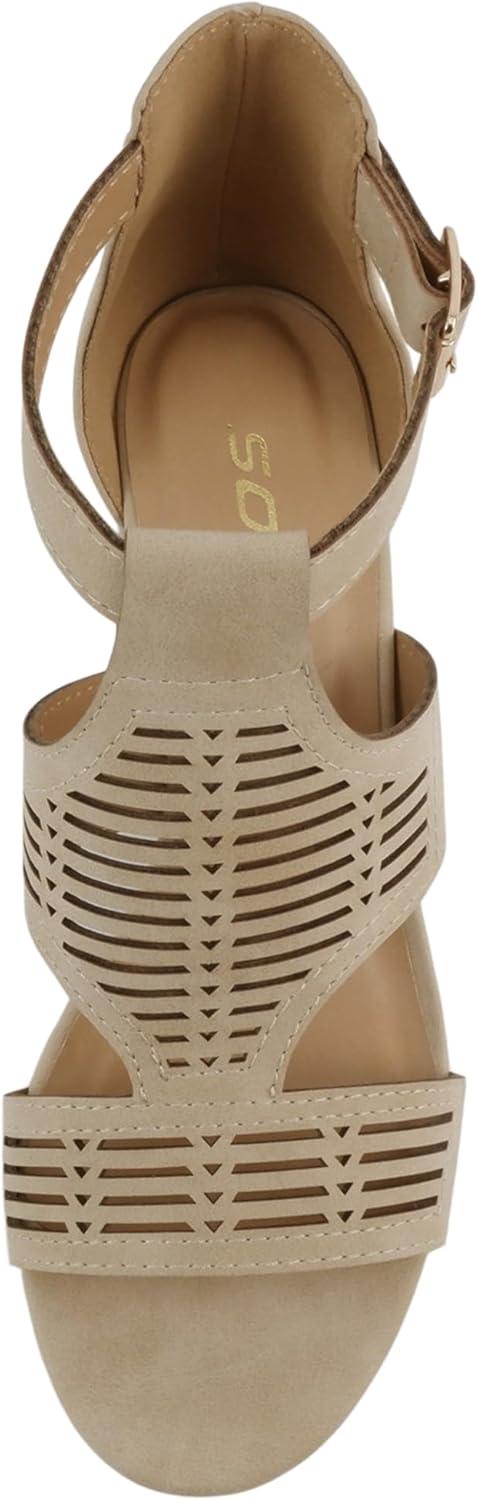 imageSoda Norway  Women Open Toe Closed Back Counter Cutout Upper Low Block Heel Sandal with Adjustable Ankle StrapTaupe