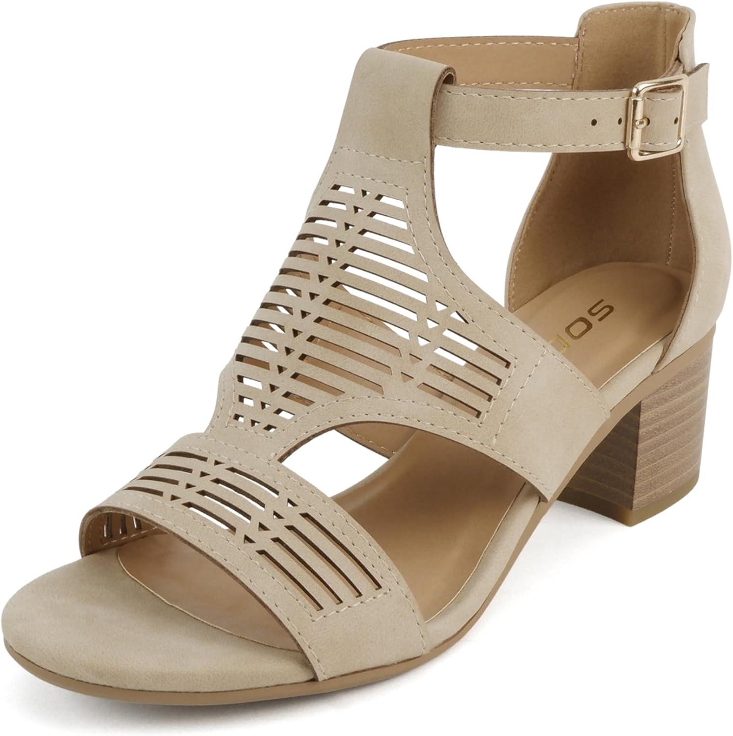 imageSoda Norway  Women Open Toe Closed Back Counter Cutout Upper Low Block Heel Sandal with Adjustable Ankle StrapTaupe