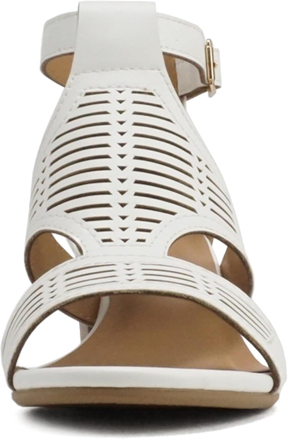 imageSoda Norway  Women Open Toe Closed Back Counter Cutout Upper Low Block Heel Sandal with Adjustable Ankle StrapWhite Pu