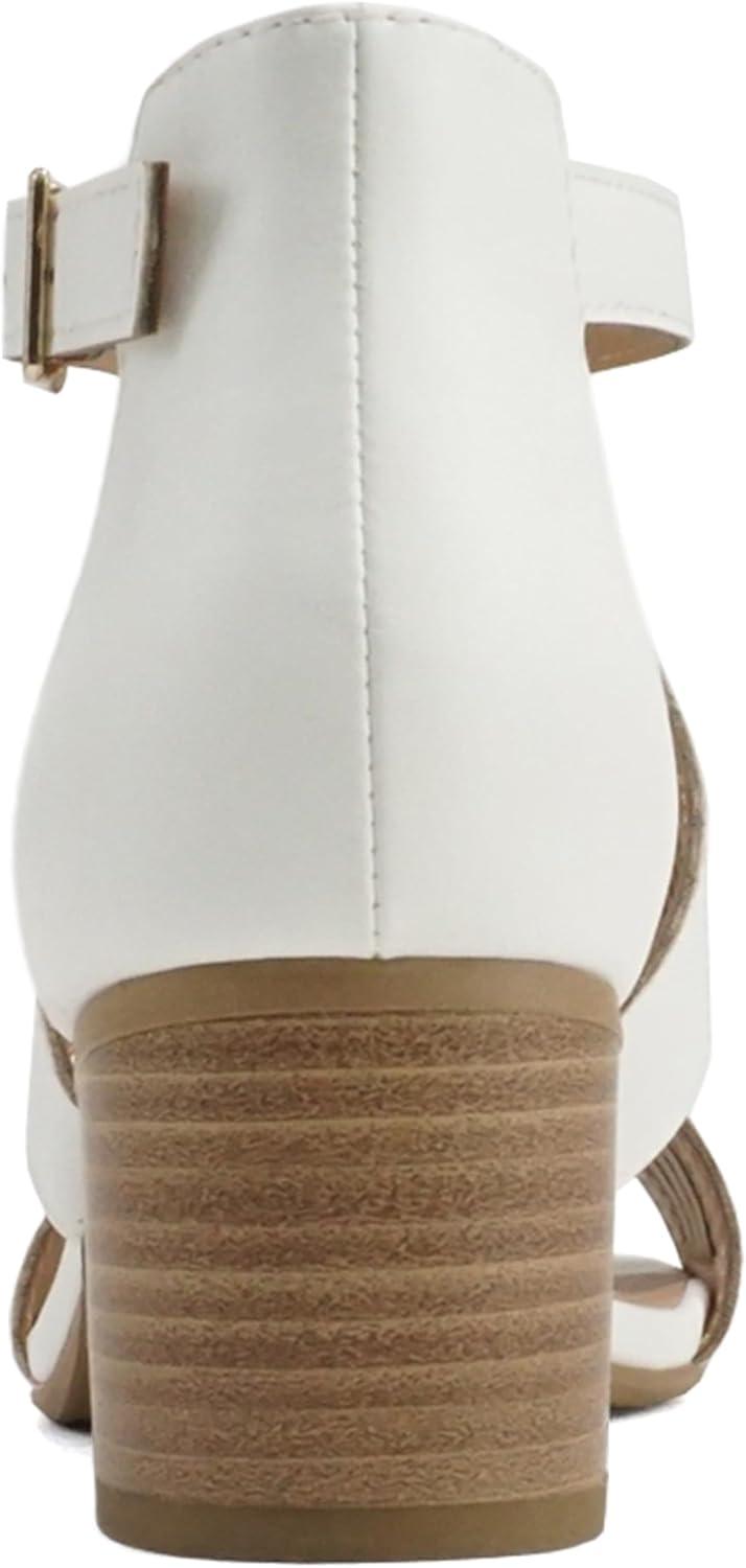 imageSoda Norway  Women Open Toe Closed Back Counter Cutout Upper Low Block Heel Sandal with Adjustable Ankle StrapWhite Pu