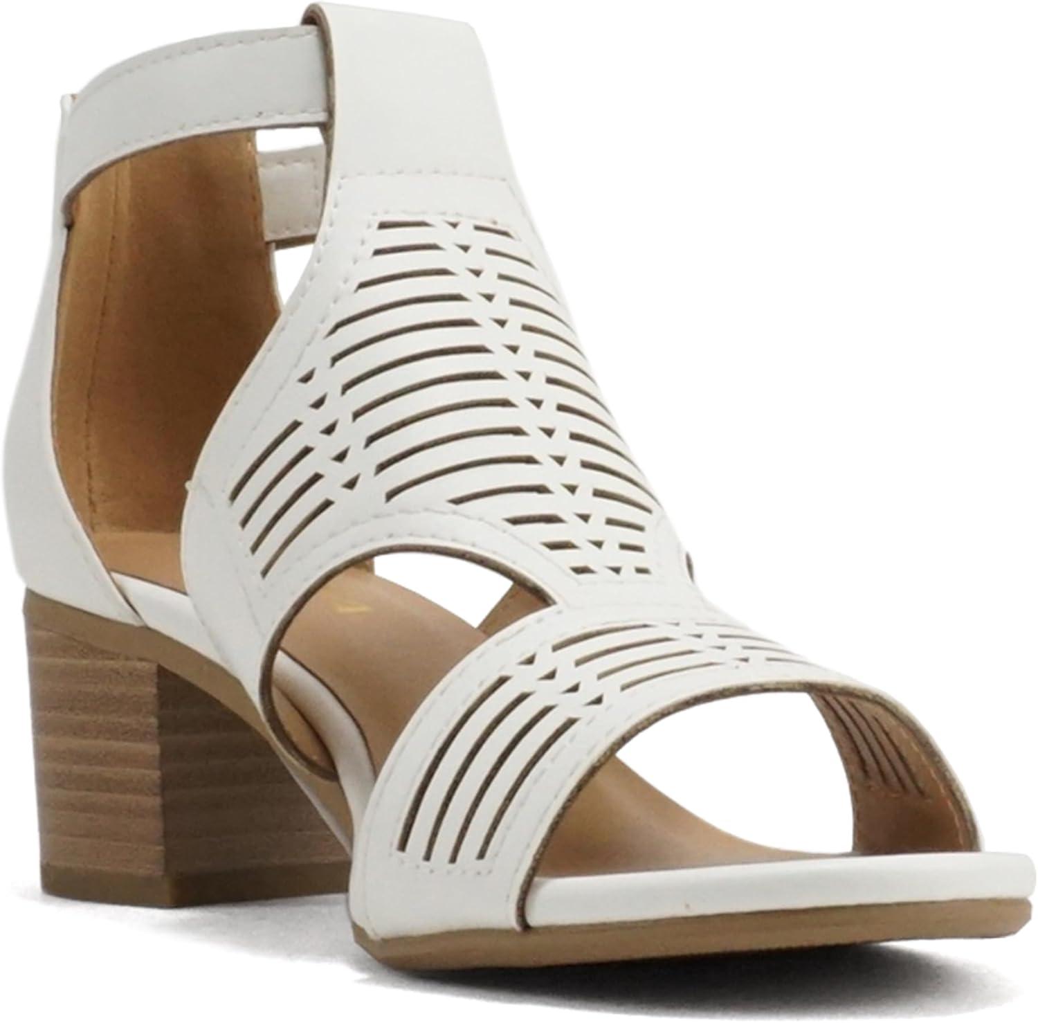 imageSoda Norway  Women Open Toe Closed Back Counter Cutout Upper Low Block Heel Sandal with Adjustable Ankle StrapWhite Pu