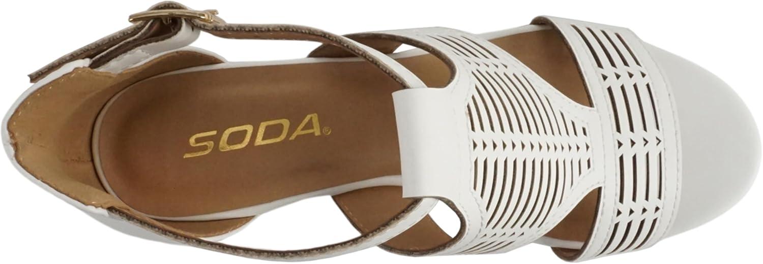 imageSoda Norway  Women Open Toe Closed Back Counter Cutout Upper Low Block Heel Sandal with Adjustable Ankle StrapWhite Pu