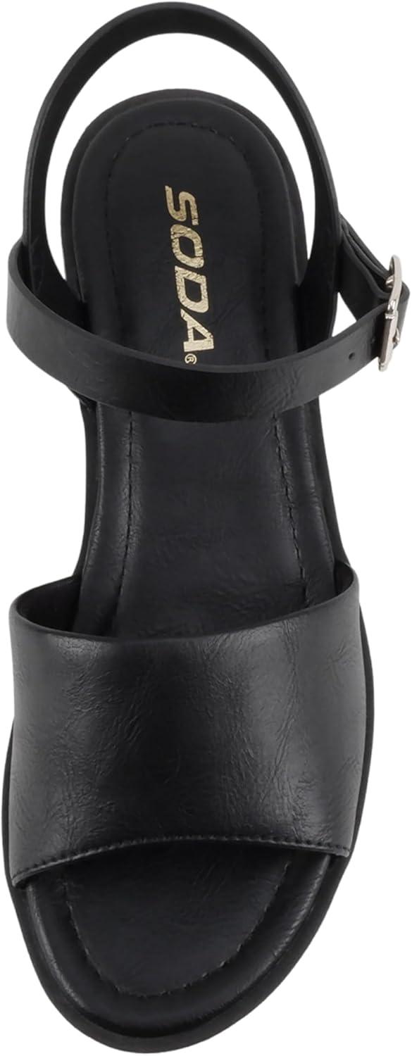 imageSoda Stacie  Women Open Toe Lug Sole Mid Block Heeled Sandals with Adjustable Ankle StrapBlack Pu
